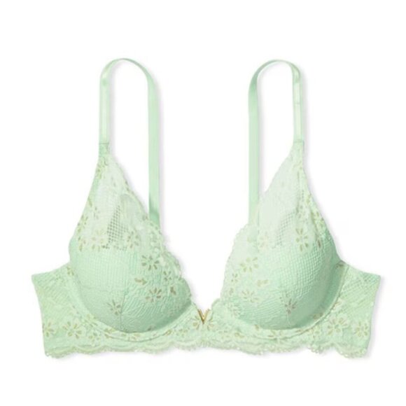 New! Victoria’s Secret Green Lace Lightly Lined Plunge Half Pad Bra 10266 - Picture 1 of 8